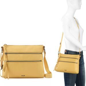 New! THE SAK Reseda Pebbled Leather Crossbody Bag Double-Zip Sunlight Yellow Bag